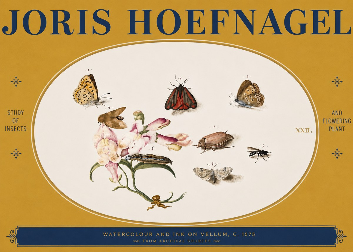 Joris Hoefnagel Study of Insects and Flowering Plant No3 - Plakát