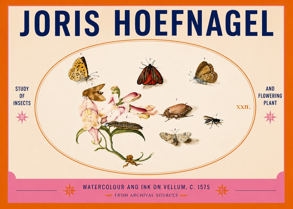 Joris Hoefnagel Study of Insects and Flowering Plant No5 - Plakát