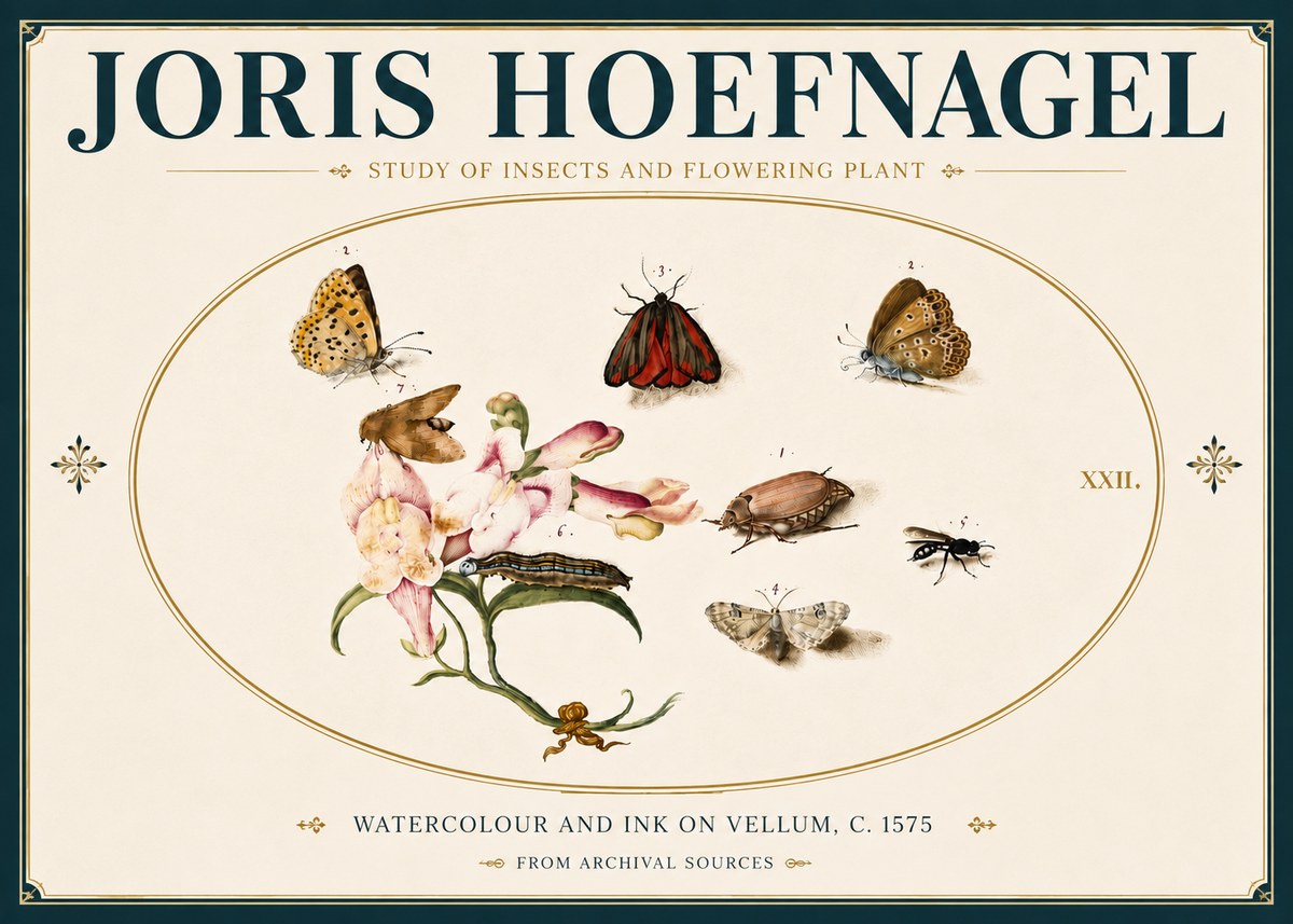 Joris Hoefnagel Study of Insects and Flowering Plant No6 - Plakát