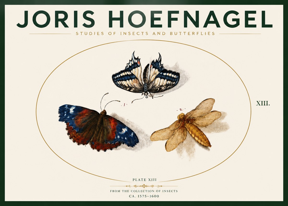 Joris Hoefnagel Studies of Insects - Plate Xiii No4 - Plakát