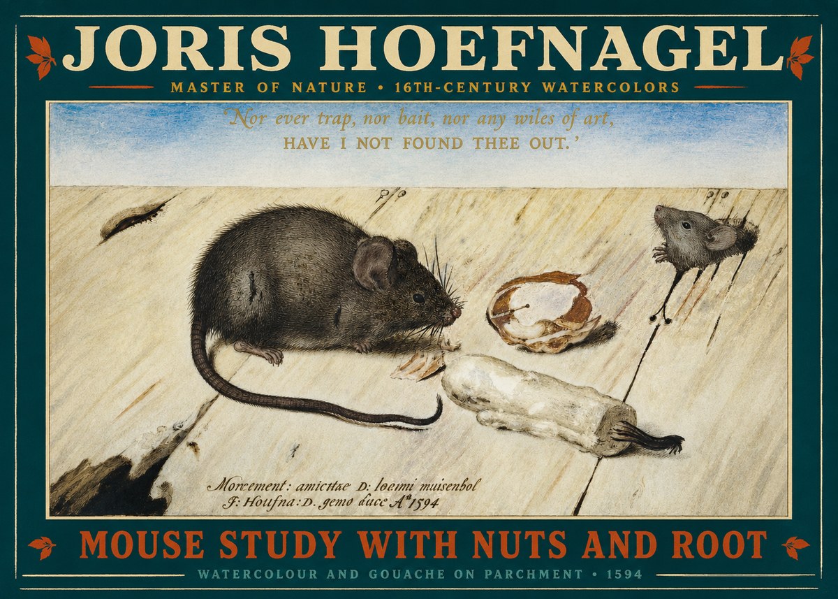 Joris Hoefnagel Mouse Study with Nuts and Root No2 - Plakát