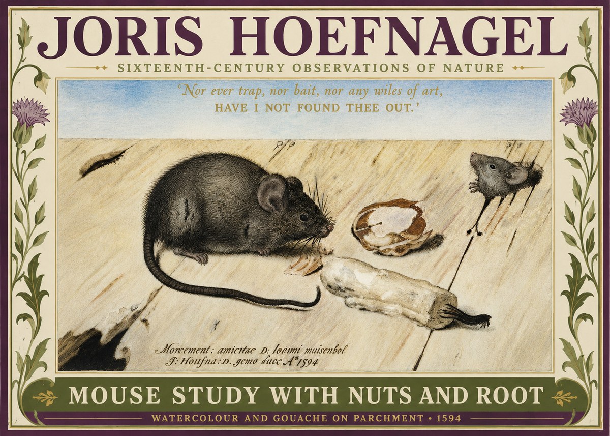 Joris Hoefnagel Mouse Study with Nuts and Root No3 - Plakát