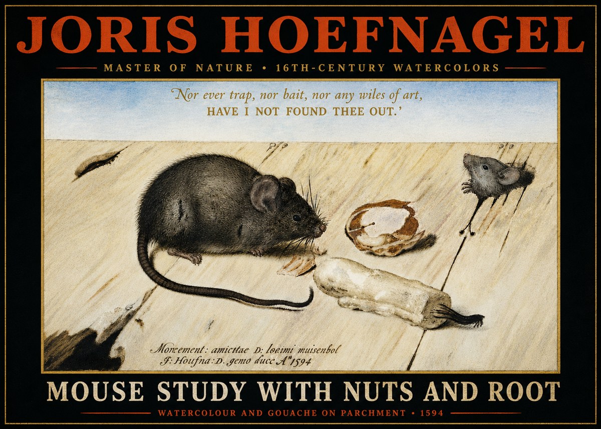 Joris Hoefnagel Mouse Study with Nuts and Root No4 - Plakát