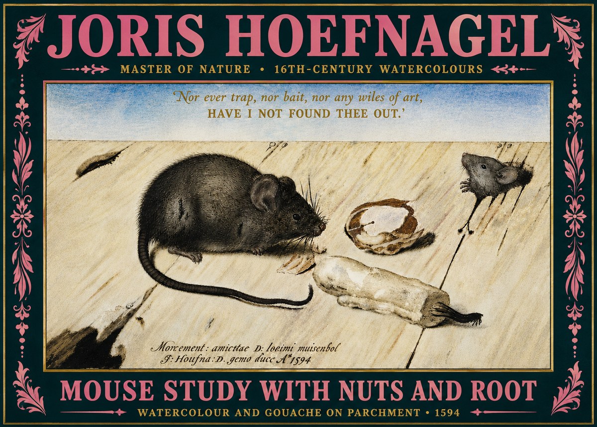 Joris Hoefnagel Mouse Study with Nuts and Root No5 - Plakát