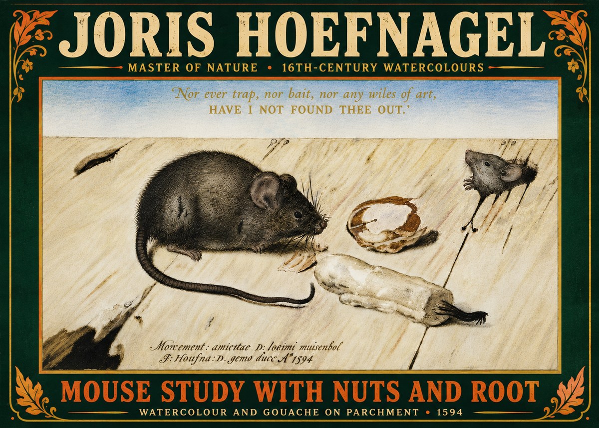 Joris Hoefnagel Mouse Study with Nuts and Root No6 - Plakát