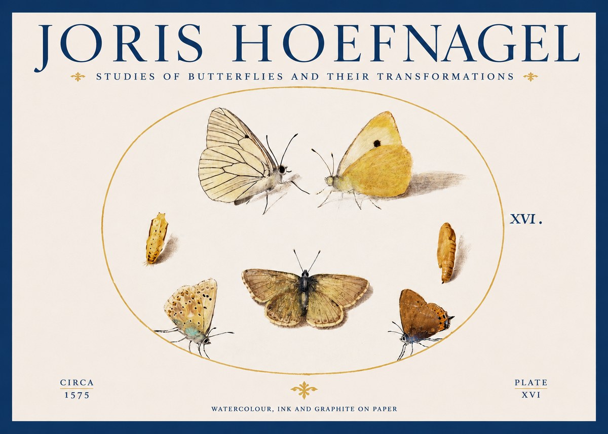 Joris Hoefnagel Studies of Butterflies and Their Transformations No2 - Plakát