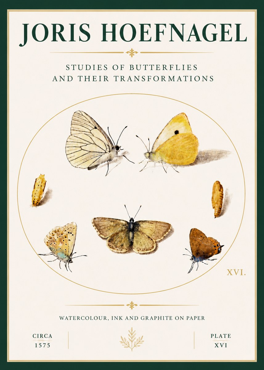 Joris Hoefnagel Studies of Butterflies and Their Transformations No4 - Plakát