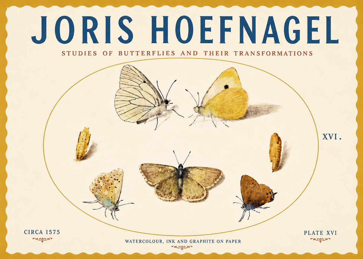 Joris Hoefnagel Studies of Butterflies and Their Transformations No5 - Plakát