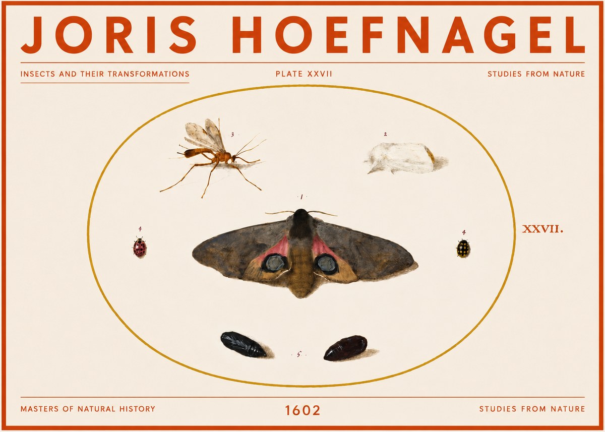 Joris Hoefnagel Insects and Their Transformations - Plate Xxvii No5 - Plakát
