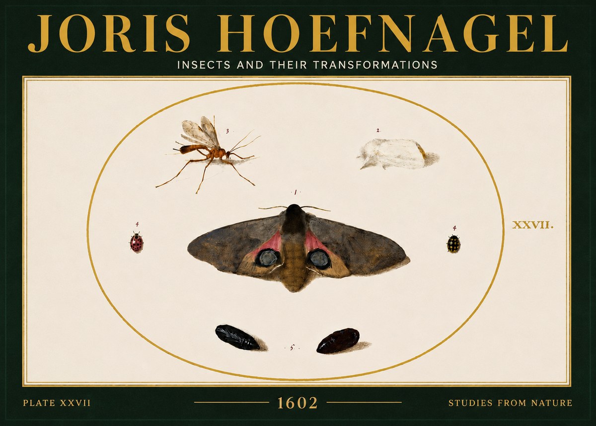 Joris Hoefnagel Insects and Their Transformations - Plate Xxvii No6 - Plakát