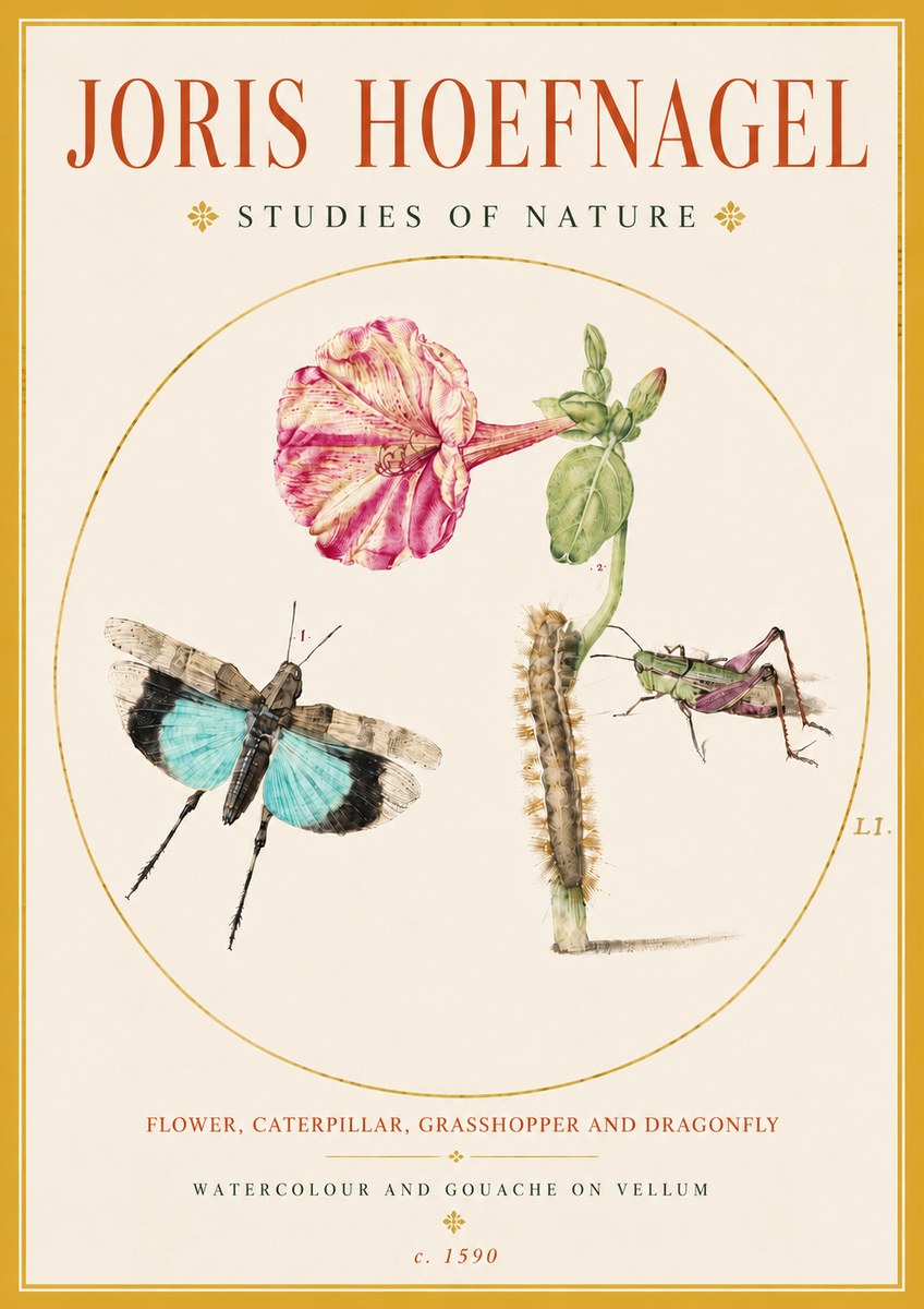 Joris Hoefnagel Plate L1. Studies of Insects and Plants No5 - Plakát