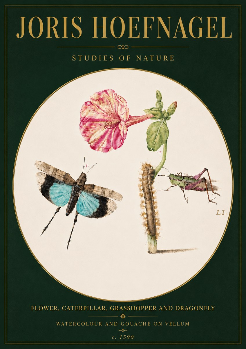 Joris Hoefnagel Plate L1. Studies of Insects and Plants No6 - Plakát