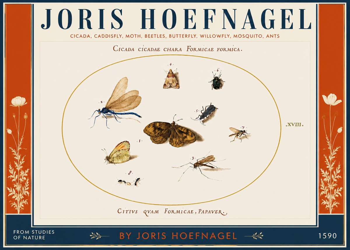 Joris Hoefnagel Cicada Cicadae Chara Formicae Formica. No4 - Plakát