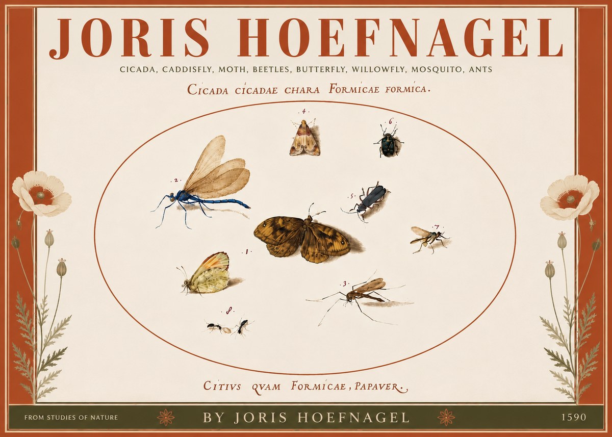 Joris Hoefnagel Cicada Cicadae Chara Formicae Formica. No5 - Plakát