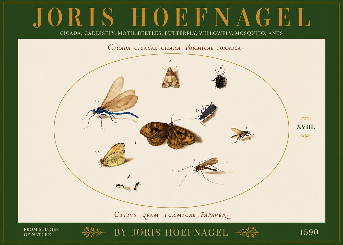 Joris Hoefnagel Cicada Cicadae Chara Formicae Formica. No6 - Plakát