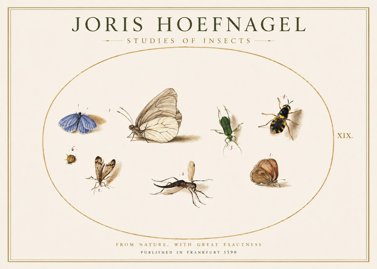 Joris Hoefnagel Studies of Insects V No1 - Plakát