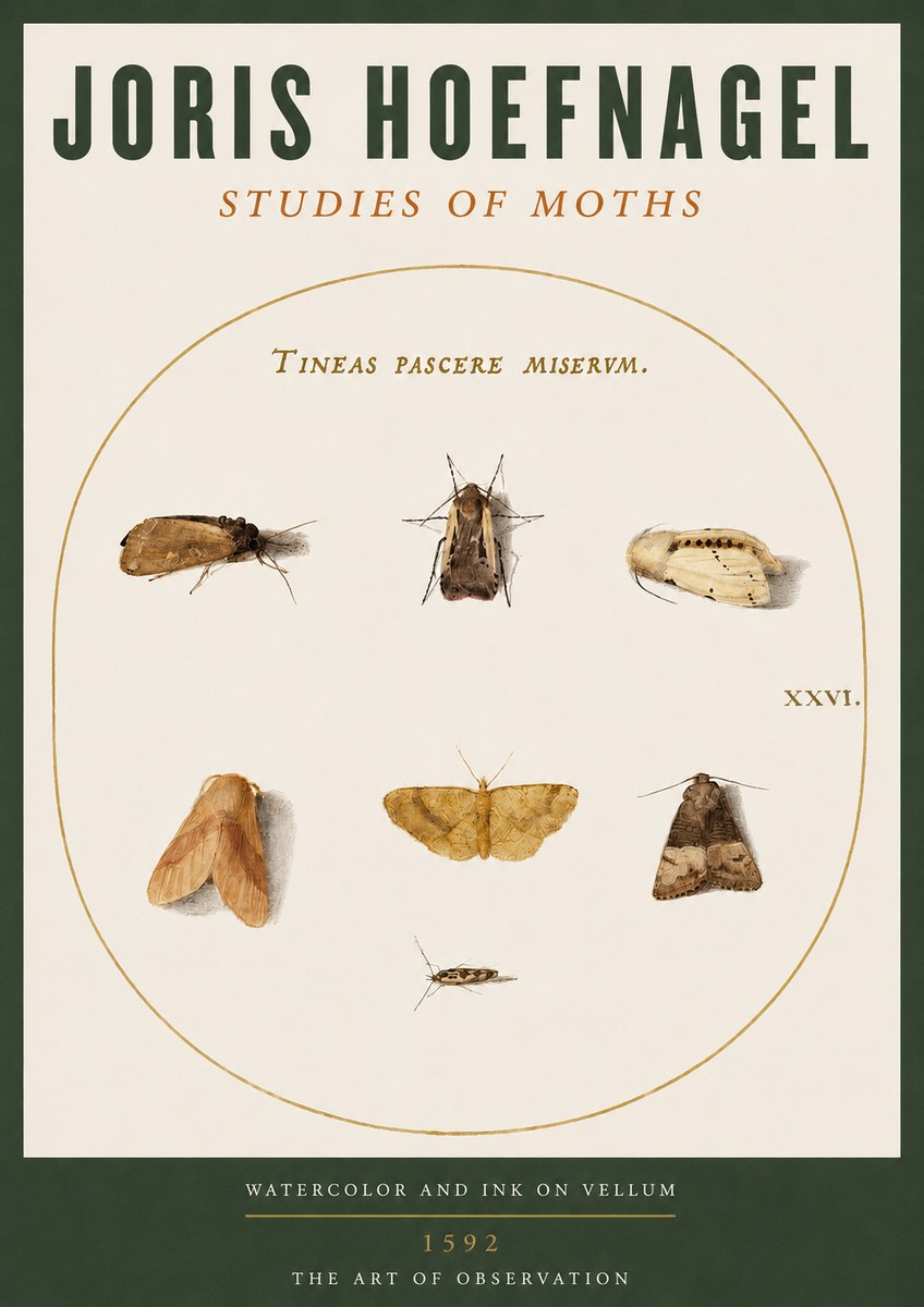 Joris Hoefnagel Studies of Moths II No2 - Plakát