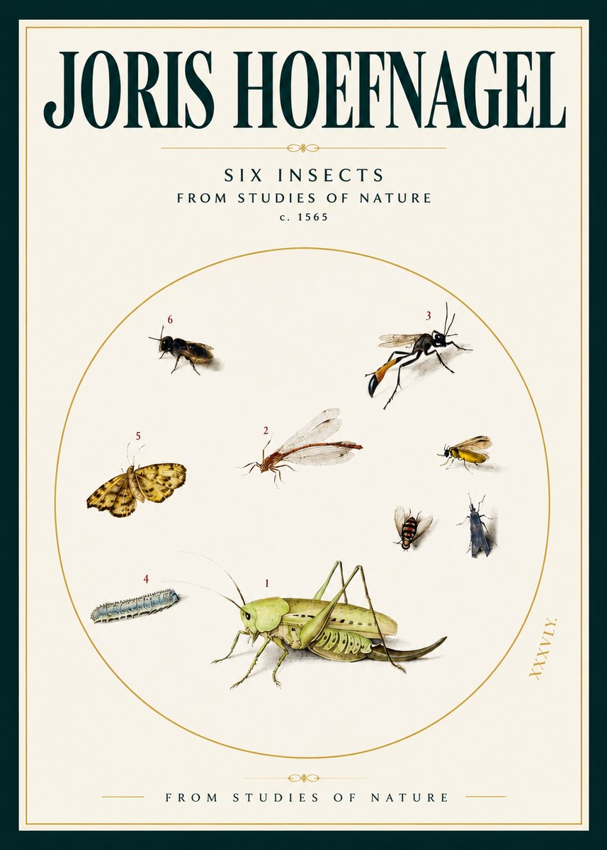 Joris Hoefnagel Six Insects from Studies of Nature C. 1565 No2 - Plakát