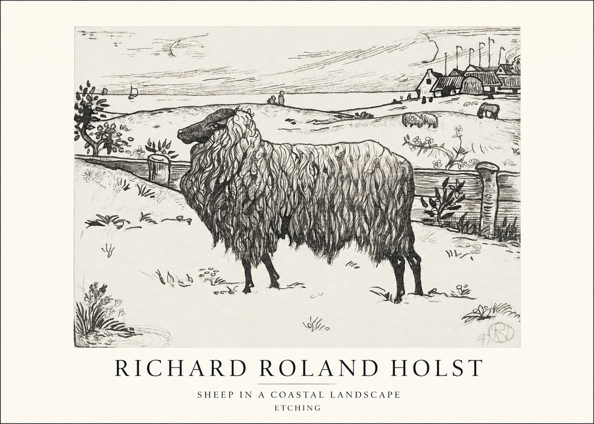 Richard Roland Holst Sheep in a Coastal Landscape No1 - Plakát