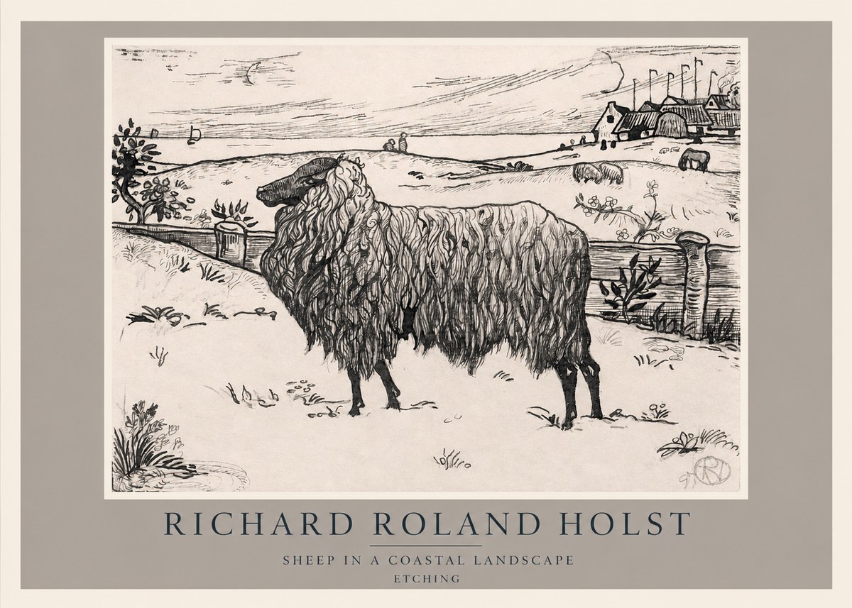 Richard Roland Holst Sheep in a Coastal Landscape No2 - Plakát
