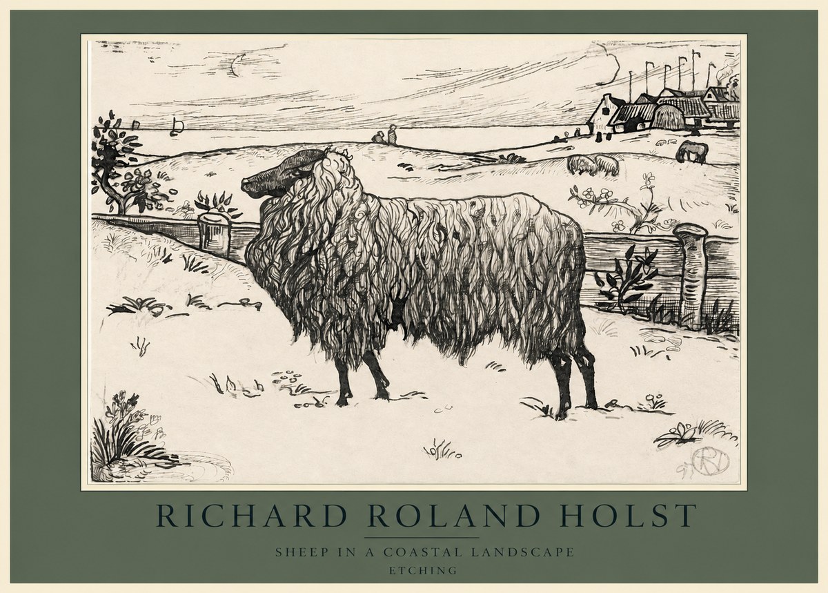 Richard Roland Holst Sheep in a Coastal Landscape No3 - Plakát