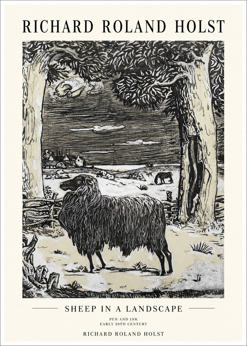 Richard Roland Holst Sheep in a Landscape No1 - Plakát