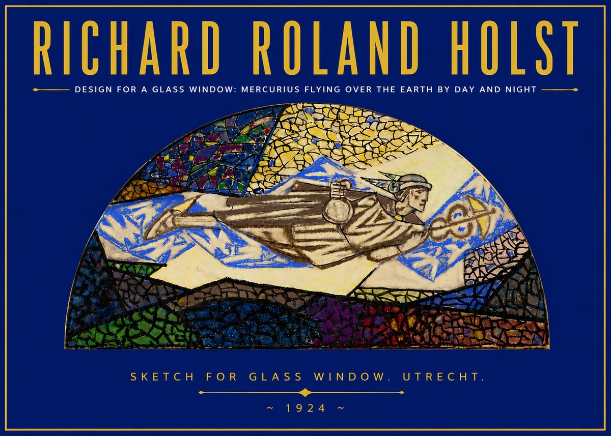 Richard Roland Holst Design for a Glass Window: Mercurius Flying over the Earth by Day and Night No5 - Plakát