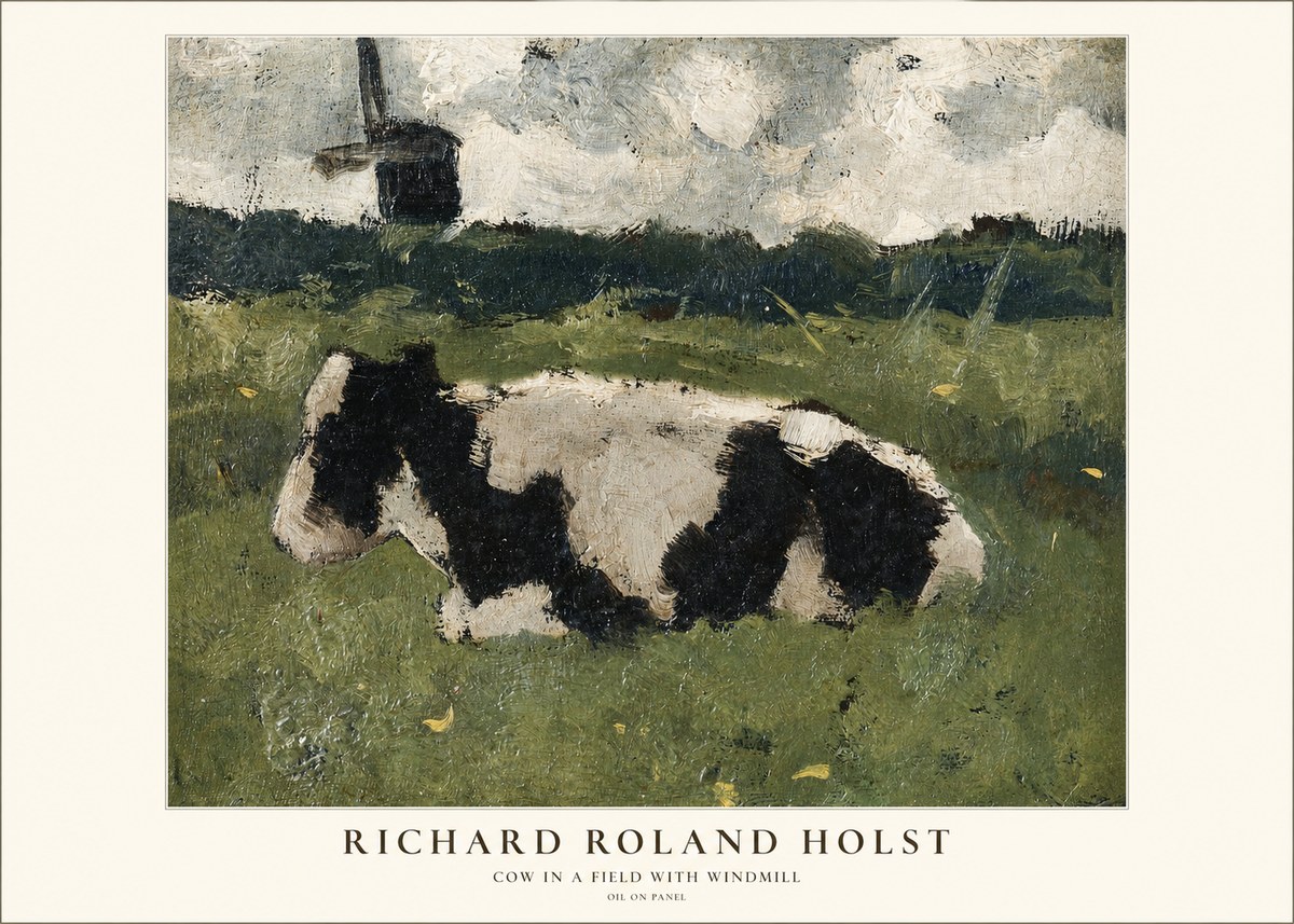 Richard Roland Holst Cow in a Field with Windmill No1 - Plakát