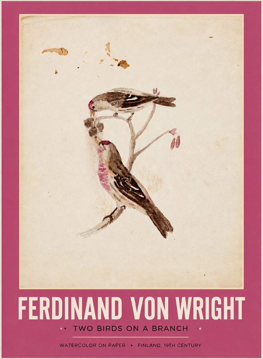 Ferdinand von Wright Two Birds on a Branch No2 - Plakát