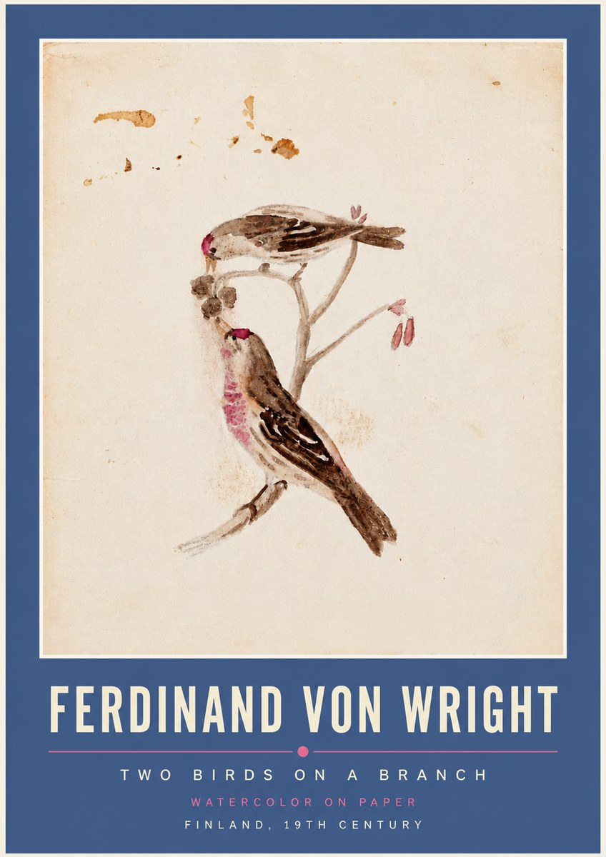 Ferdinand von Wright Two Birds on a Branch No4 - Plakát