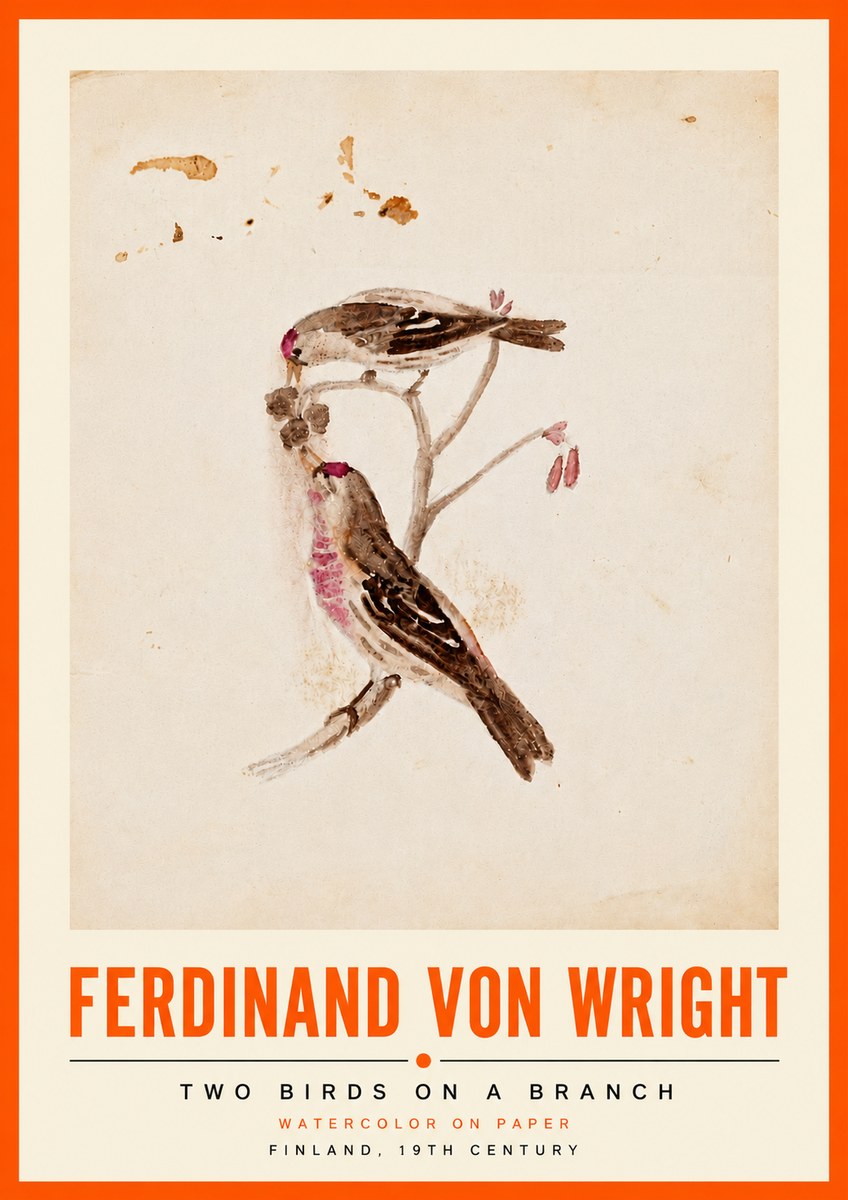 Ferdinand von Wright Two Birds on a Branch No5 - Plakát