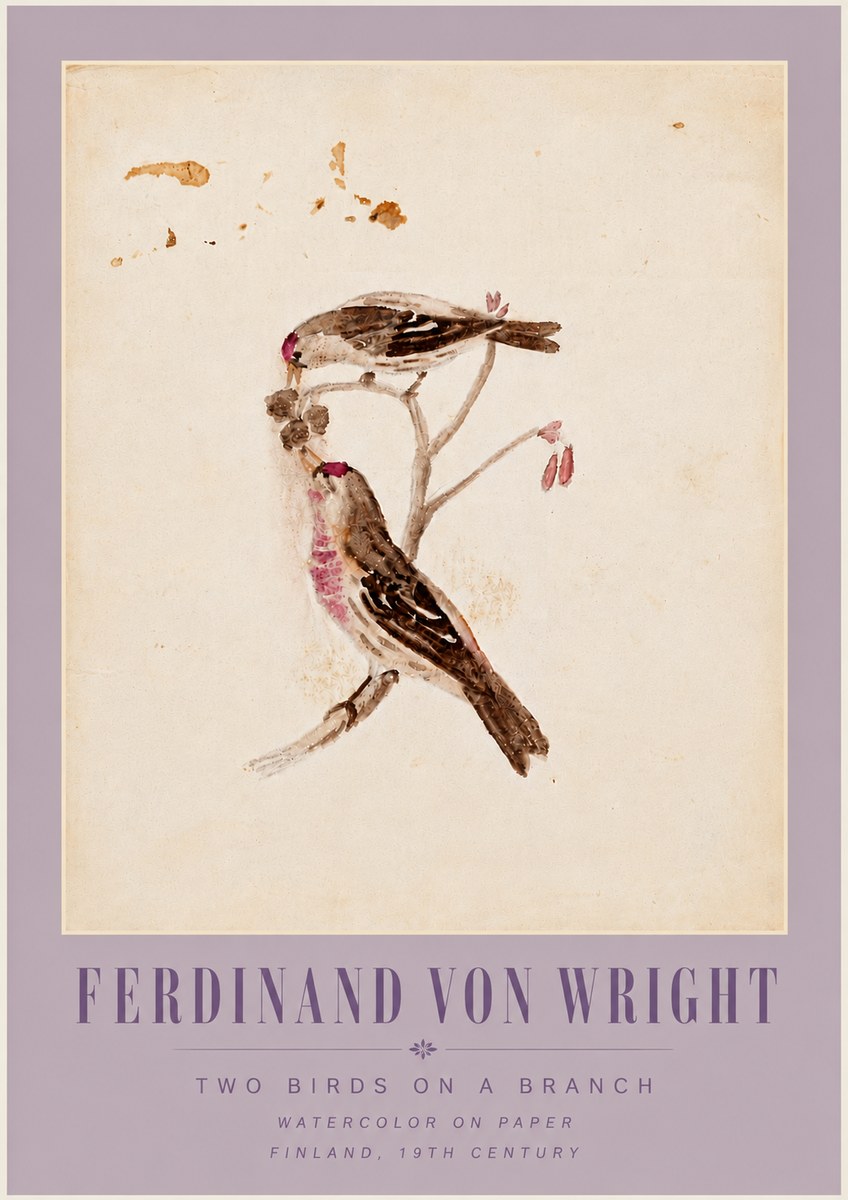 Ferdinand von Wright Two Birds on a Branch No6 - Plakát