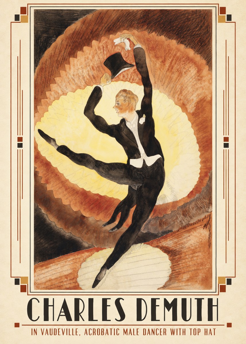 Charles Demuth In Vaudeville, Acrobatic Male Dancer with Top Hat No2 - Plakát