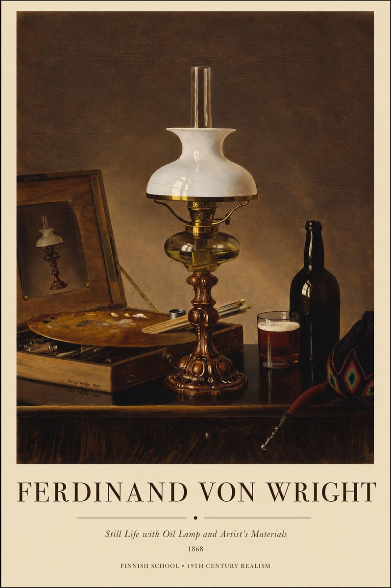 Ferdinand von Wright Still Life with Oil Lamp and Artist's Materials No1 - Plakát