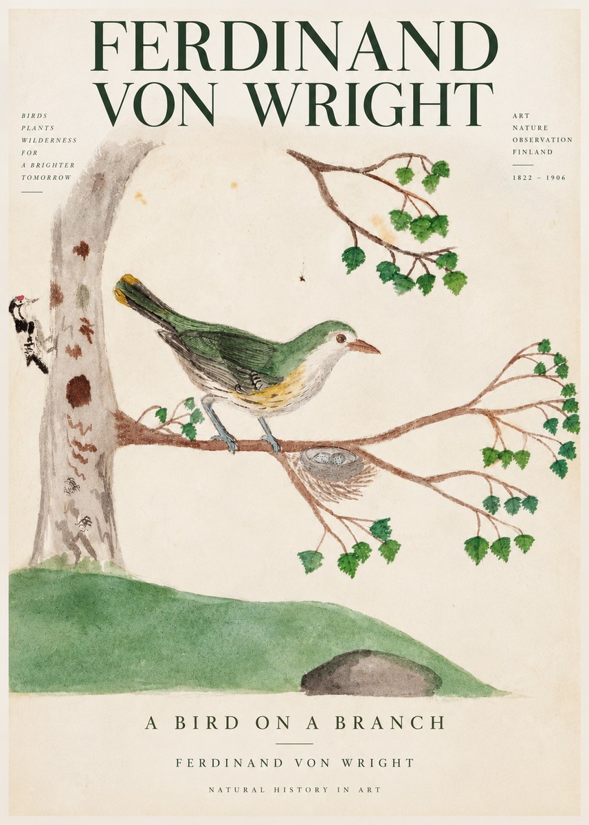 Ferdinand von Wright Green Warbler with Nest No4 - Plakát