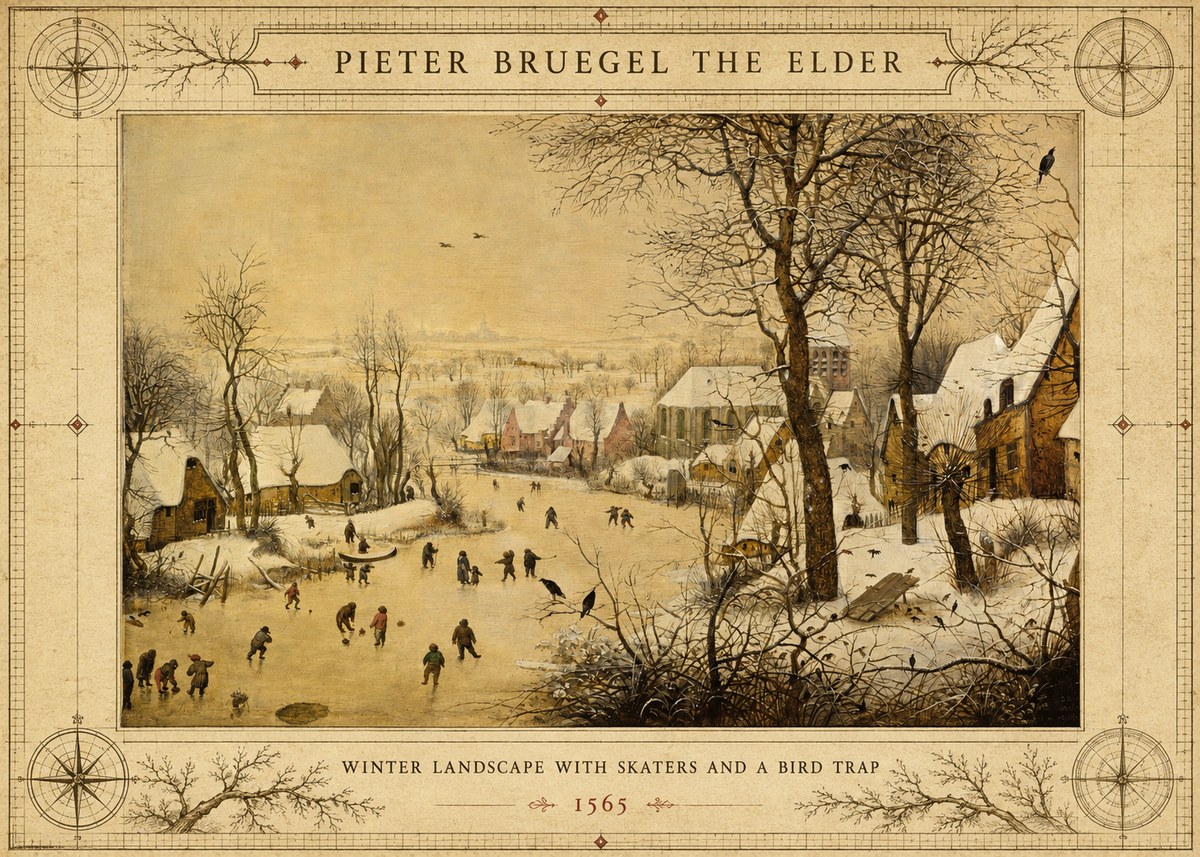 Pieter Bruegel Winter Landscape with Skaters and a Bird Trap No3 - Plakát