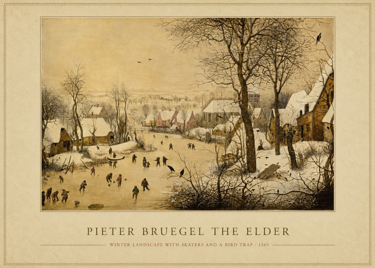 Pieter Bruegel Winter Landscape with Skaters and a Bird Trap No4 - Plakát