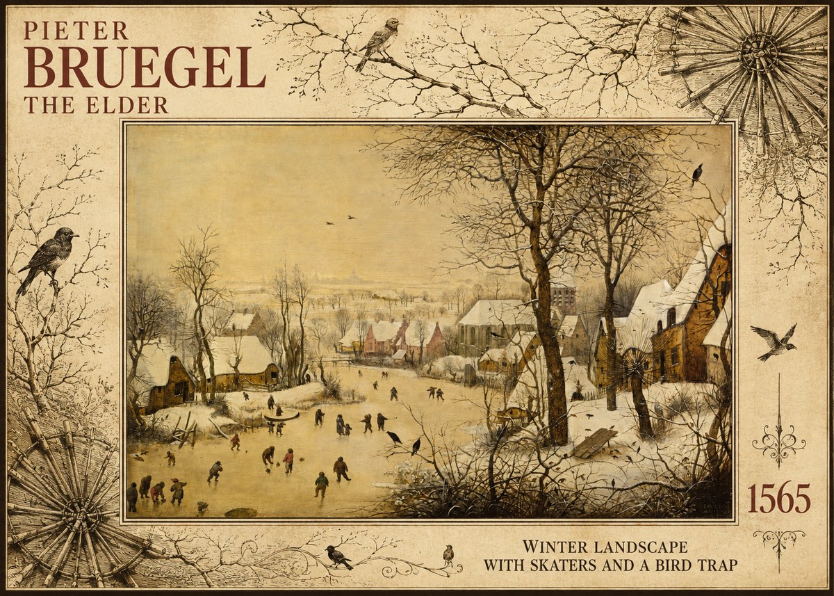 Pieter Bruegel Winter Landscape with Skaters and a Bird Trap No5 - Plakát