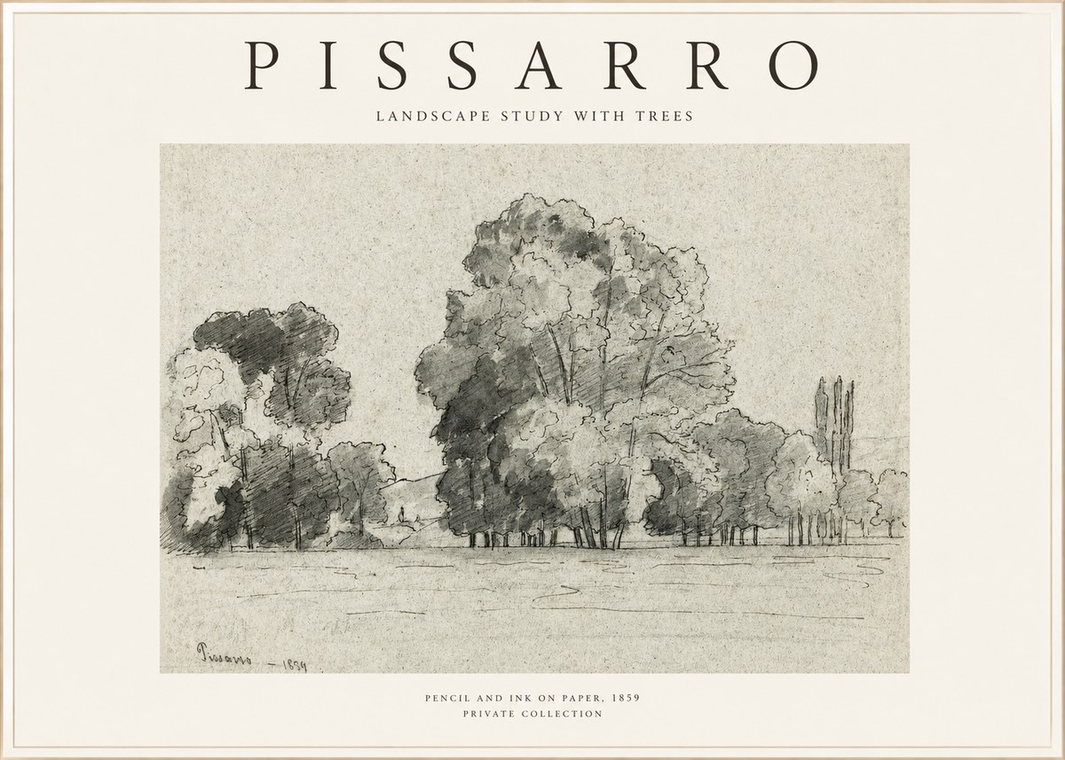 Pissarro Landscape Study with Trees No1 - Plakát