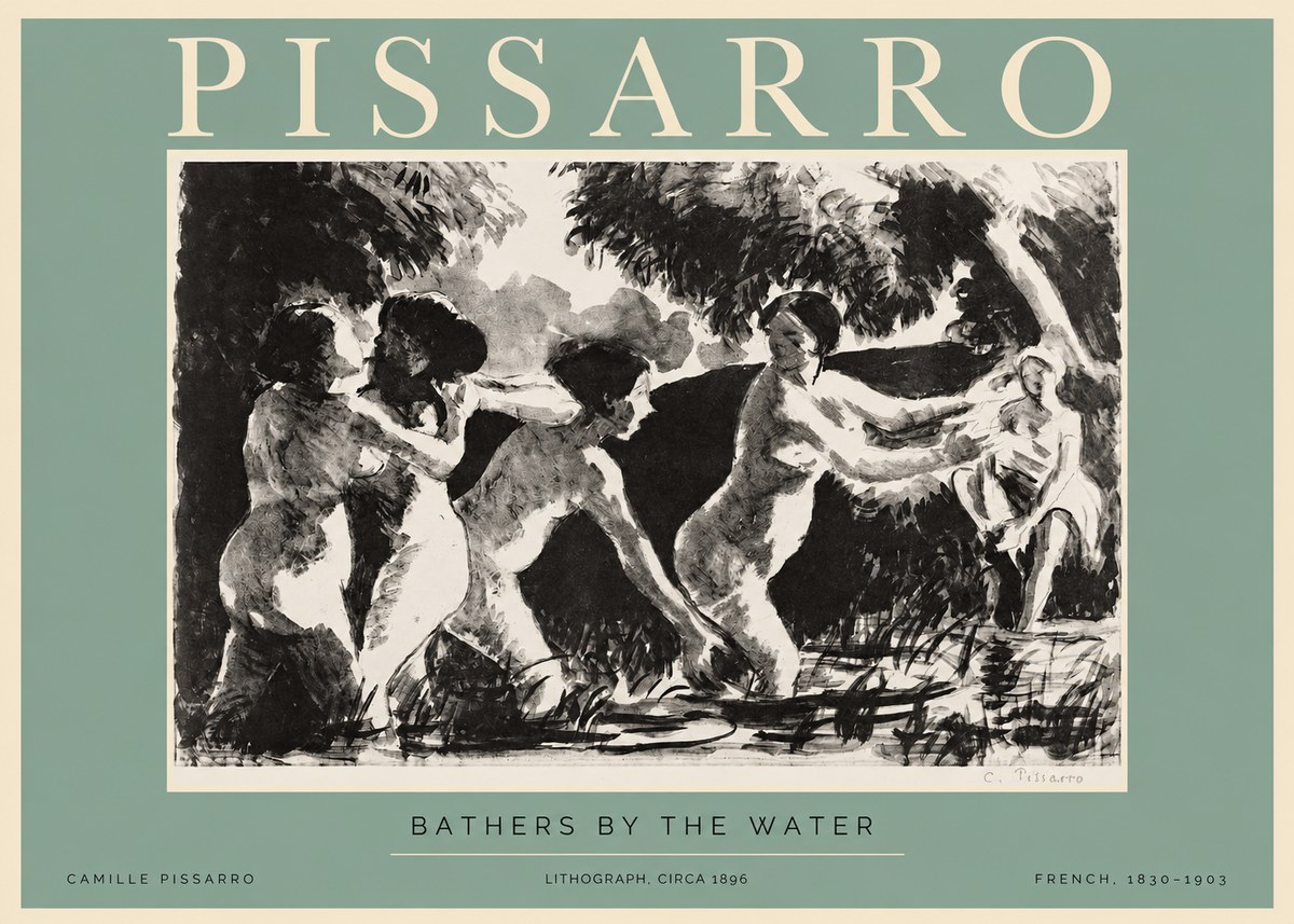 Pissarro Bathers by the Water No2 - Plakát