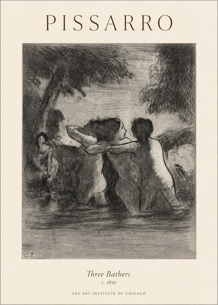 Pissarro Three Bathers No1 - Plakát
