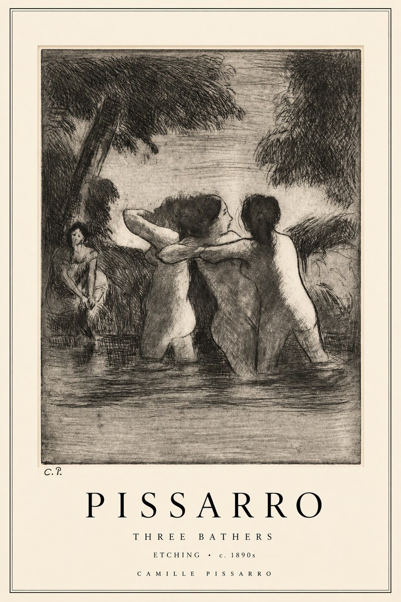 Pissarro Three Bathers No2 - Plakát