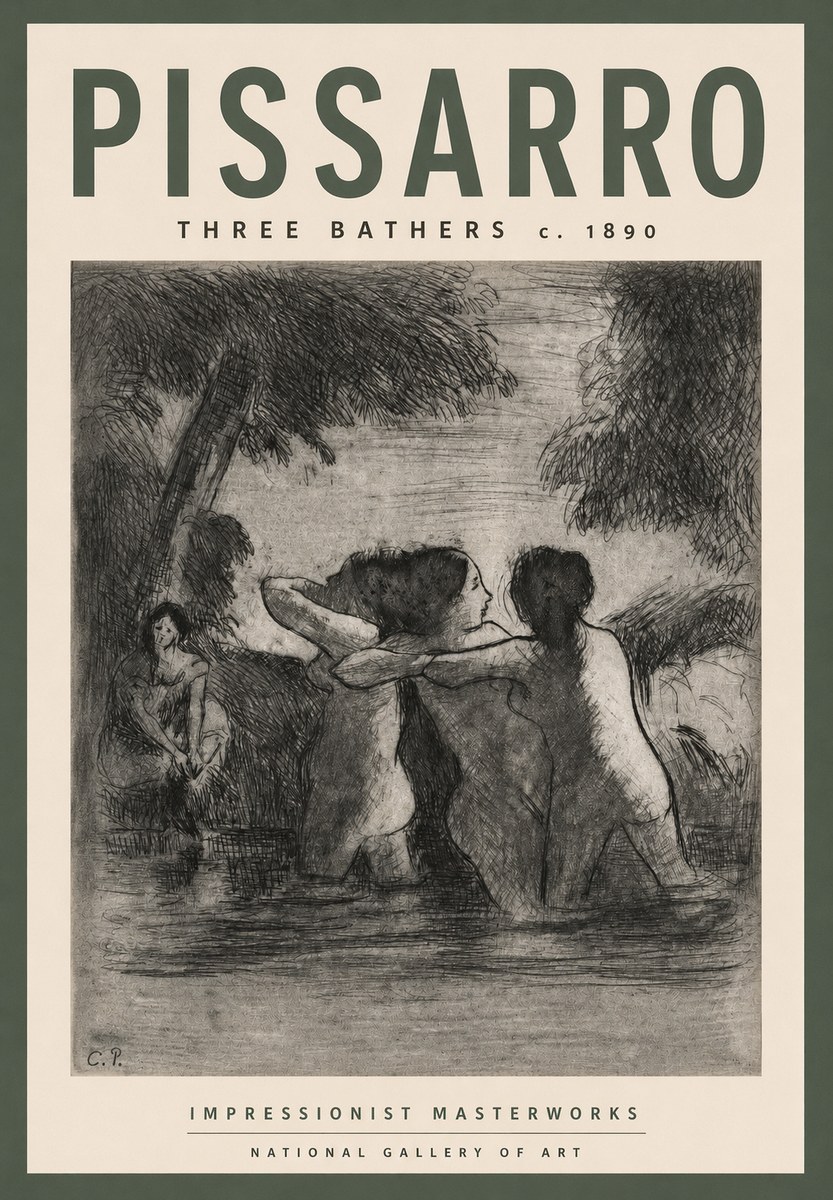 Pissarro Three Bathers No3 - Plakát