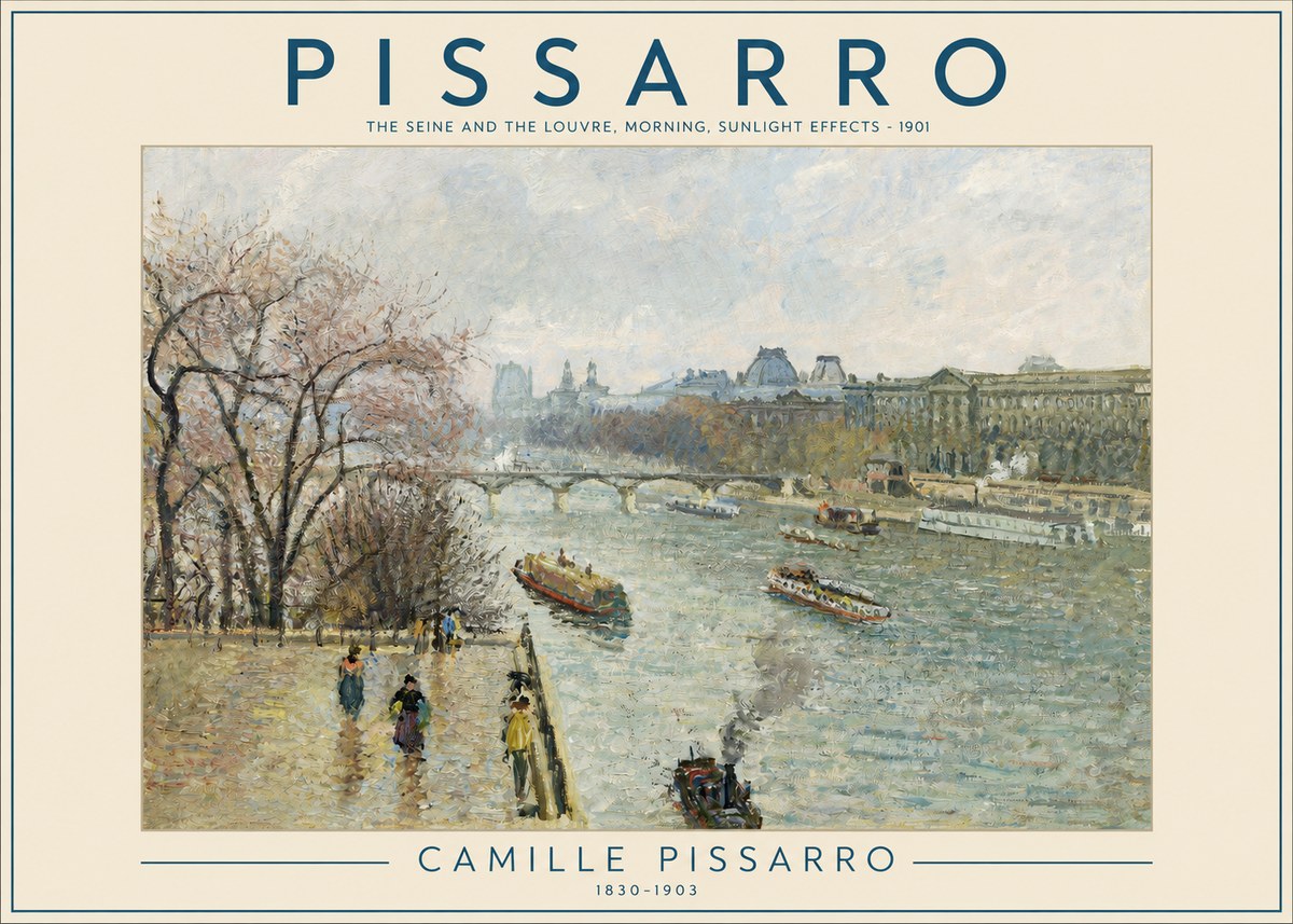 Pissarro The Seine and the Louvre, Morning, Sunlight Effects - 1901 No2 - Plakát