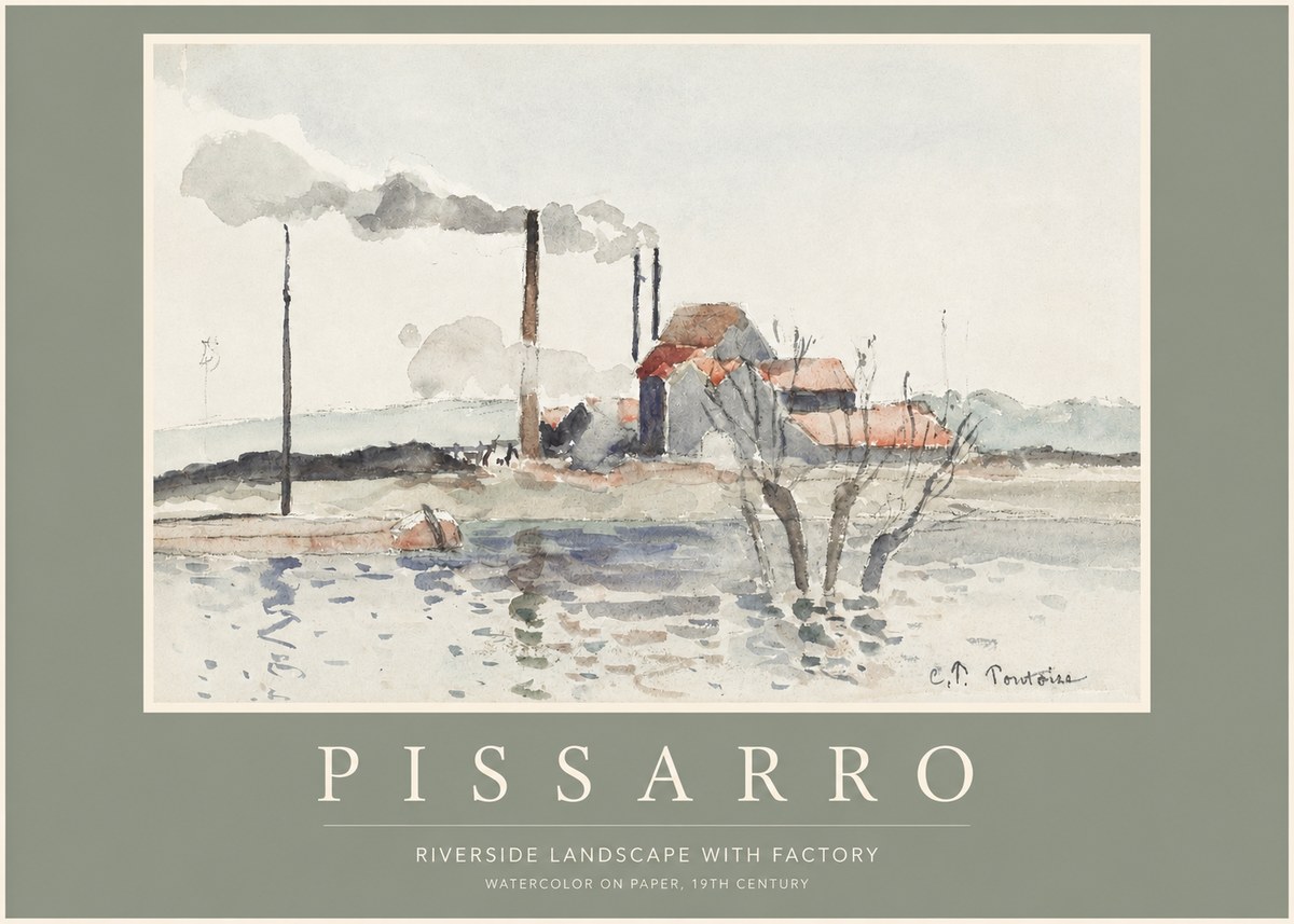Pissarro Riverside Landscape with Factory No2 - Plakát