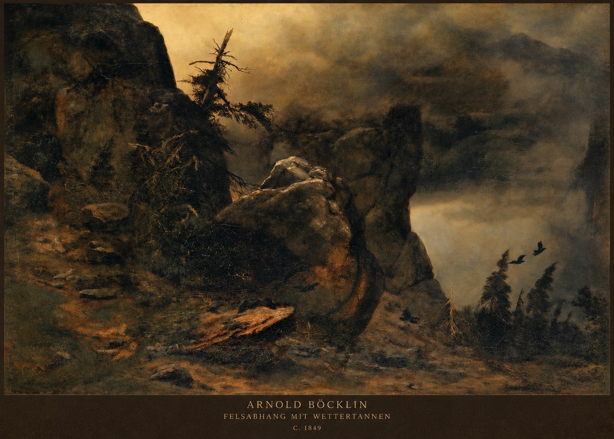 Arnold Böcklin Felsabhang Mit Wettertannen No2 - Plakát