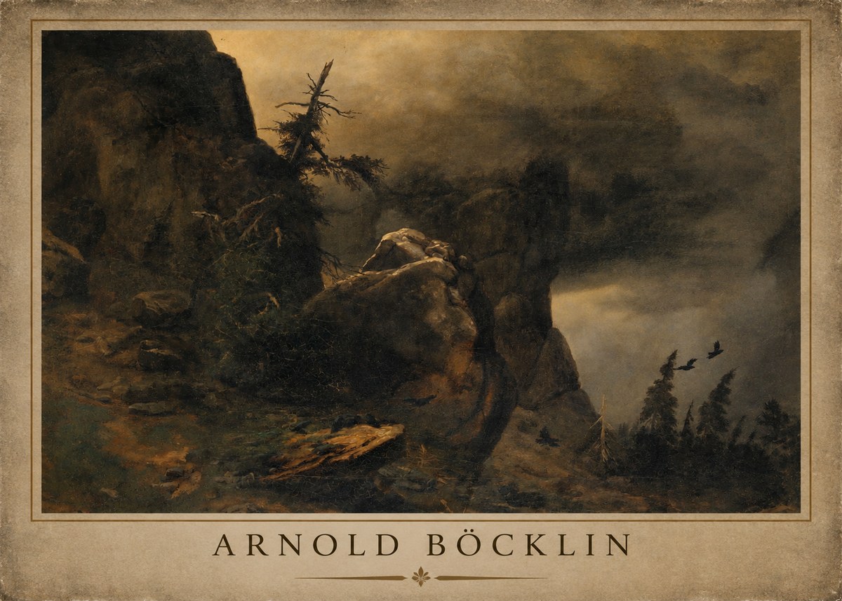 Arnold Böcklin Felsabhang Mit Wettertannen No3 - Plakát