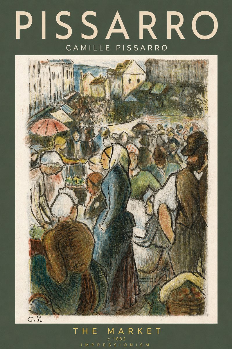 Pissarro The Market, Pontoise No2 - Plakát