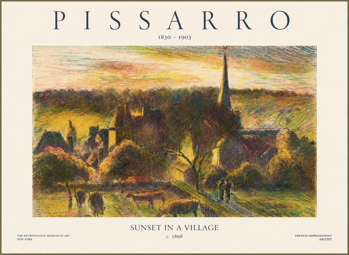Pissarro Sunset in a Village No1 - Plakát