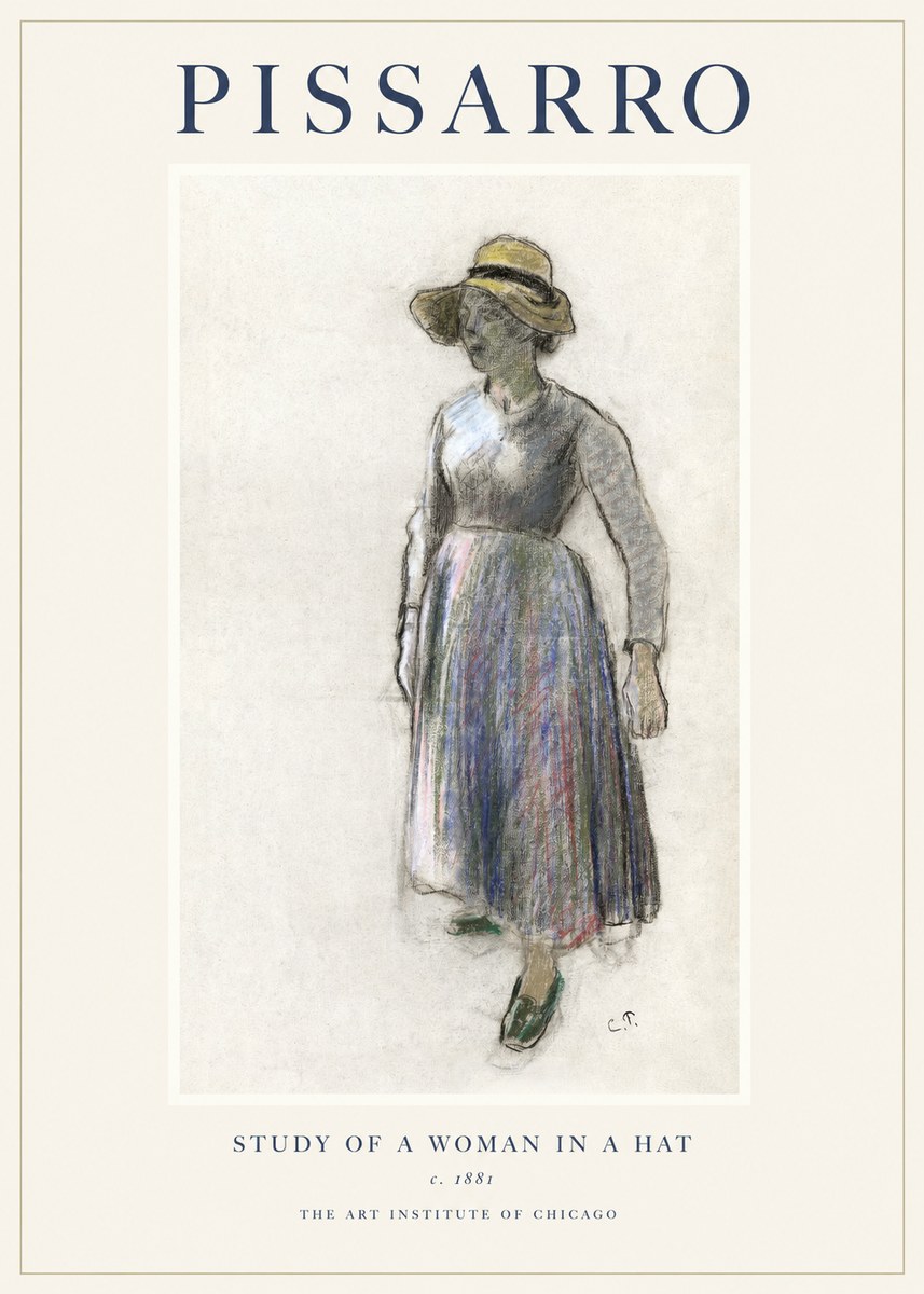 Pissarro Study of a Woman in a Hat No1 - Plakát